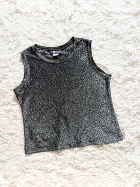 90s Morbid Threads Silver Metallic Vintage Hot Topic Sleeveless Knit Top Medium